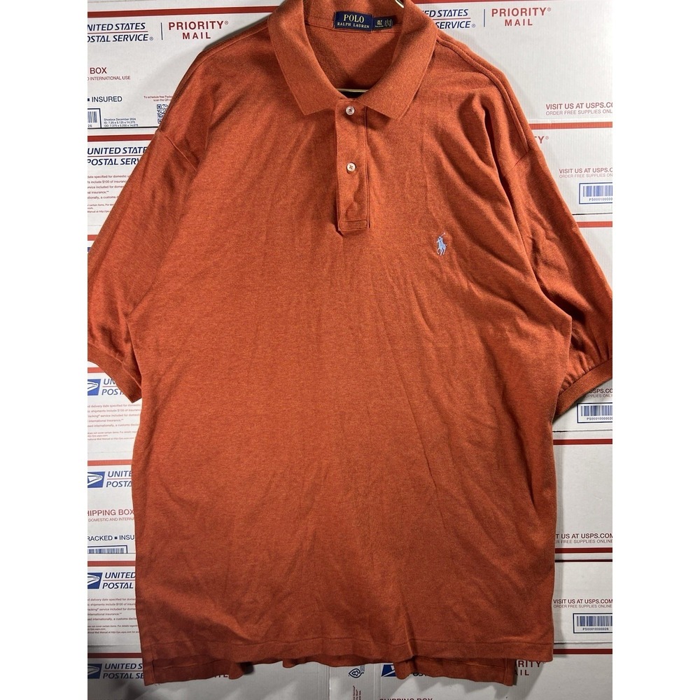 Polo Ralph Lauren‎ Polo Shirt Mens Orange 100% Cotton Preppy Golf Sz XLT